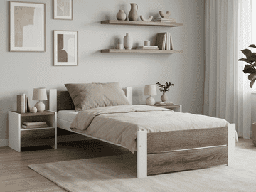 Ljubki dom Postelja IKAROS DOUBLE 90 x 200 cm, bela/hrast tartuf Posteljno dno: Brez posteljnega dna, Vzmetnica: Vzmetnica Coco Maxi 19 cm