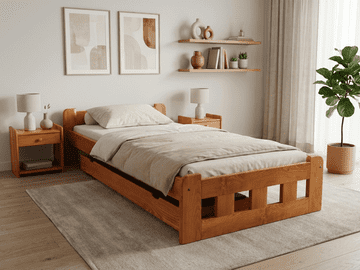 Ljubki dom Postelja Naomi povišana 90 x 200 cm jelša Posteljno dno: Letveno posteljno dno, Vzmetnica: Vzmetnica Somnia 17 cm