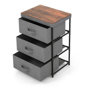 Northix Nočna omarica s predali iz blaga, stranska mizica s kovinskim okvirjem, siva, 40 x 30 x 62 cm