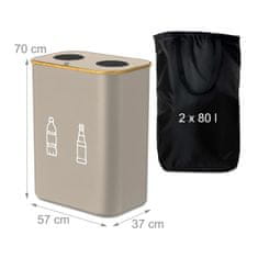 Northio Zbiralnik steklenic z 2 odstranljivima vrečkama, prostornina 160L, za recikliranje