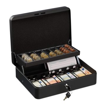 Northix Blagajniški predal s ključavnico, predelki za kovance in bankovce