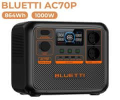 BLUETTI AC70P prenosna polnilna postaja, 1000W moč, 864Wh baterija, črna