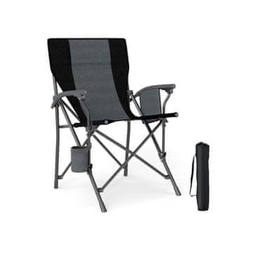 Northix Zložljiv kamping stol z držalom za skodelice, nosilnost 160 kg, prenosni, črn/siv