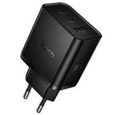 Polnilec adapter N75 GaN PD 65W 1x USB A in 2x Type C za Samsung, Apple - črn