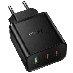 Polnilec adapter N75 GaN PD 65W 1x USB A in 2x Type C za Samsung, Apple - črn