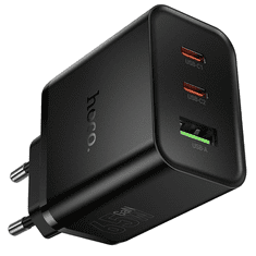 Polnilec adapter N75 GaN PD 65W 1x USB A in 2x Type C za Samsung, Apple - črn