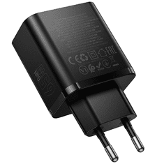 Polnilec adapter N75 GaN PD 65W 1x USB A in 2x Type C za Samsung, Apple - črn