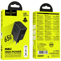 Polnilec adapter N75 GaN PD 65W 1x USB A in 2x Type C za Samsung, Apple - črn