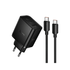 Hoco Polnilec N75 GaN PD 65W 1x USB A in 2x Type C s kablom 1m Type C za Samsung, Apple - črn