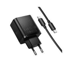 Hoco Polnilec N75 GaN PD 65W 1x USB A in 2x Type C s kablom 1m Type C za Samsung, Apple - črn