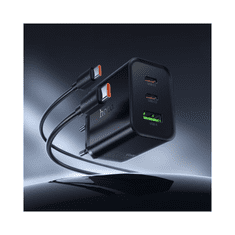 Hoco Polnilec N75 GaN PD 65W 1x USB A in 2x Type C s kablom 1m Type C za Samsung, Apple - črn