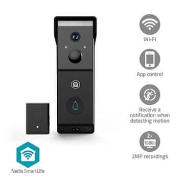 Nedis WIFICDP31BK - SmartLife vratni videotelefon| Wi-Fi | Baterijsko napajanje | 2x Full HD 1080p | IP54 | Senzor gibanja