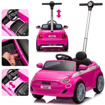 shumee Otroški avto za vožnjo, potiskalnik FIAT 500 Guide Car, zvok roza