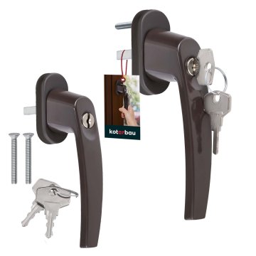 shumee 2 kosa okenske kljuke s ključem. Rjav aluminij. Prašno barvano. Ključavnica v zaprtem položaju. Vreteno 35 mm.