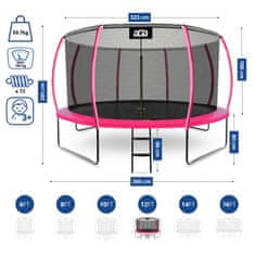 Aga SPORT EXCLUSIVE Trampolin 366 cm Roza + zaščitna mreža + lestev