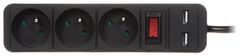 RAZDELILNIK PR-1.5M-3G-SW/USB/B (3 VTIČNICE + 2 USB) 1.3m