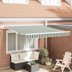Vidaxl Ročna tenda 3 x 2,5 m Zelene in bele črte 100% poliester
