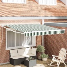 Vidaxl Ročna tenda 3 x 2,5 m Zelene in bele črte 100% poliester