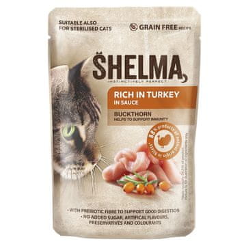 SHELMA Cat puran z rakitovcem v omaki, žepek 85 g