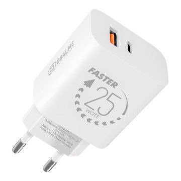 PAKET: ME potovalni polnilec USB-A + USB-C 25W Bela