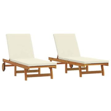 Vidaxl Ležalnik 2 szt. Rjava 65 x 199 x 84 cm Masiven les akacije
