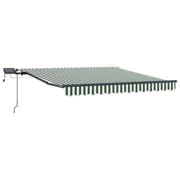 Vidaxl Retraktilna tenda z LED lučmi Zelena in bela 350 x 250 cm blago