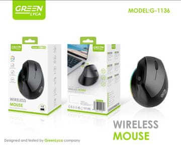 Green Lyca Brezžična Ergonomska Pokončna miška BT+ USB 2.4G