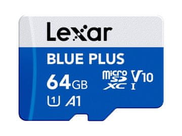 Lexar Spominska kartica BLUE PLUS, Micro SDXC, 64GB, 100MB/s, U1, V10, A1, UHS-I, z adapterjem