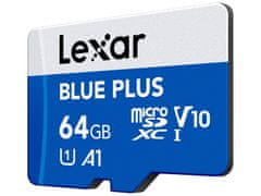 Lexar Spominska kartica BLUE PLUS, Micro SDXC, 64GB, 100MB/s, U1, V10, A1, UHS-I, z adapterjem