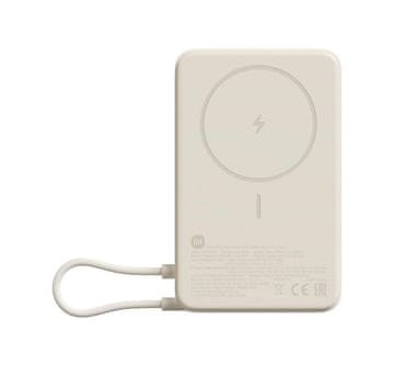Xiaomi Magnetni Power Bank 10000mAh s stojalom, indikator baterije, 33W izhod, Bež barva