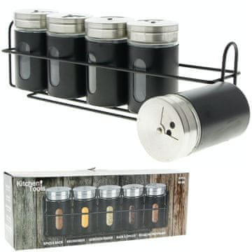 shumee STOJALO ZA ZAČIMBE POLICA ŠKATLA ZA ZAČIMBE 5 KOSOV JEKLO ČRNO ORGANIZATOR