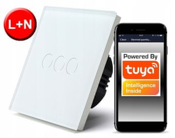 shumee TUYA WiFi stikalo na dotik, 3-krožno, belo # L+N