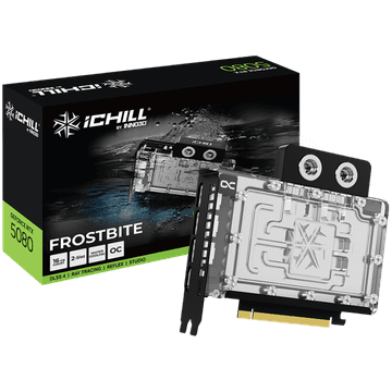inno3D GeForce RTX 5080 iChill Frostbite OC 16GB GDDR7 grafična kartica, PCIe 5.0, 1xHDMI 2.1b, 3xDisplayPort 2.1b, vodno hlajenje