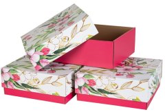 shumee Darilna škatla za pakiranje 20x20x8,5 s pokrovom in dnom, potiskom rož