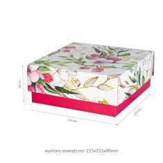 shumee Darilna škatla za pakiranje 20x20x8,5 s pokrovom in dnom, potiskom rož