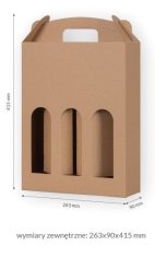shumee Darilna škatla Kraft z okencem za tri steklenice vina