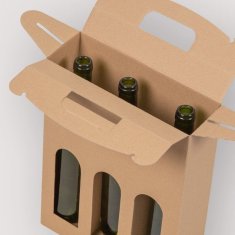 shumee Darilna škatla Kraft z okencem za tri steklenice vina
