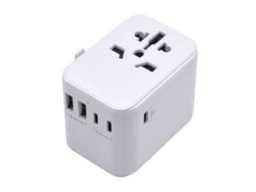 Ewent Potovalni polnilec EW1470, univerzalni, EU/USA/UK/AUS/CN/IT, 2xUSB-A, 3xUSB-C, bel