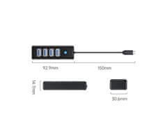 Orico USB-C hub s 4-vhodi, USB 3.0, 0.15m, črn, PW4U-C3-015