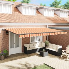 Vidaxl Ročna tenda 5 x 3 m rumene in oranžne črte 100% poliester
