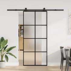 Vidaxl Drsna vrata z opremo 90x205 cm ESG steklo in aluminij
