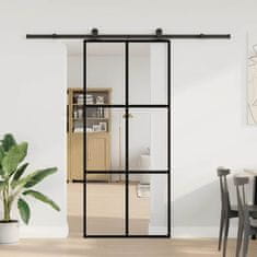 Vidaxl Drsna vrata z opremo 90x205 cm ESG steklo in aluminij