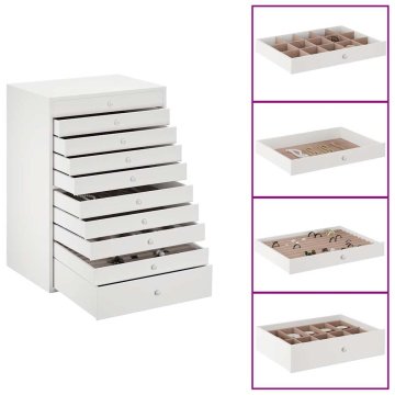 Vidaxl Škatla za nakit 10-plastna z držali za ure bela 29x20,5x40,5 cm