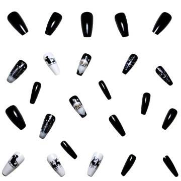 slomart Umetni nohti za pritiskanje z dizajni božičnega drevesa in jelenov, sijoči, popolna pokritost, 24 kosov