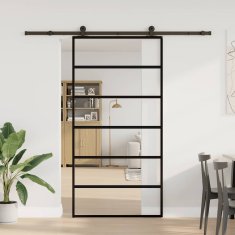 Vidaxl Drsna vrata z opremo ESG steklo in aluminij 102x205 cm