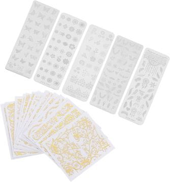 slomart FRCOLOR 5 kosov ploščic za žigosanje nohtov, ploščica za žigosanje nohtov z vzorcem rož, pripomočki za nail art za manikuro, dizajn nohtov doma in v salonu za nohte