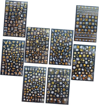 slomart Beavorty 8 listov nalepk za nohte s snežinkami v božičnem slogu. Okrasne nalepke za manikuro z nežnimi motivi. Nalepke za nail art za dekleta. Različni dizajni, naključni slog.