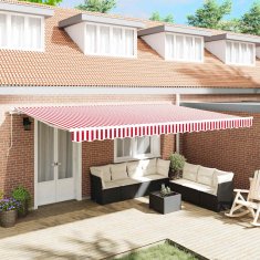 Vidaxl Ročna tenda 5 x 3 m Rdeča in bela črta 100% poliester