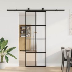 Vidaxl Drsna vrata z opremo 76x205 cm ESG steklo in aluminij
