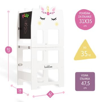 Toddlee Leseni Pomagalček Unicorn Princess 4v1 / Kuhinjski pomagalček / Montessori pomagalček/ Pomagalček, mizica s stolčkom, risalna tabla, magnetna tabla
